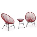 Patio Trasero Montara Modern Outdoor Acapulco Lounge Patio Set with Glass Top Table, Red - 3 Piece PA2445278